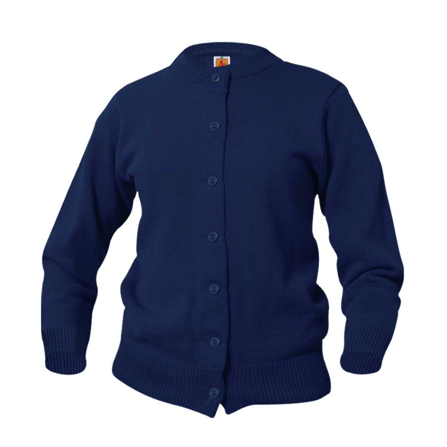 Women's Jersey Knit 7-Button Crewneck Cardigan w/Logo - 1200